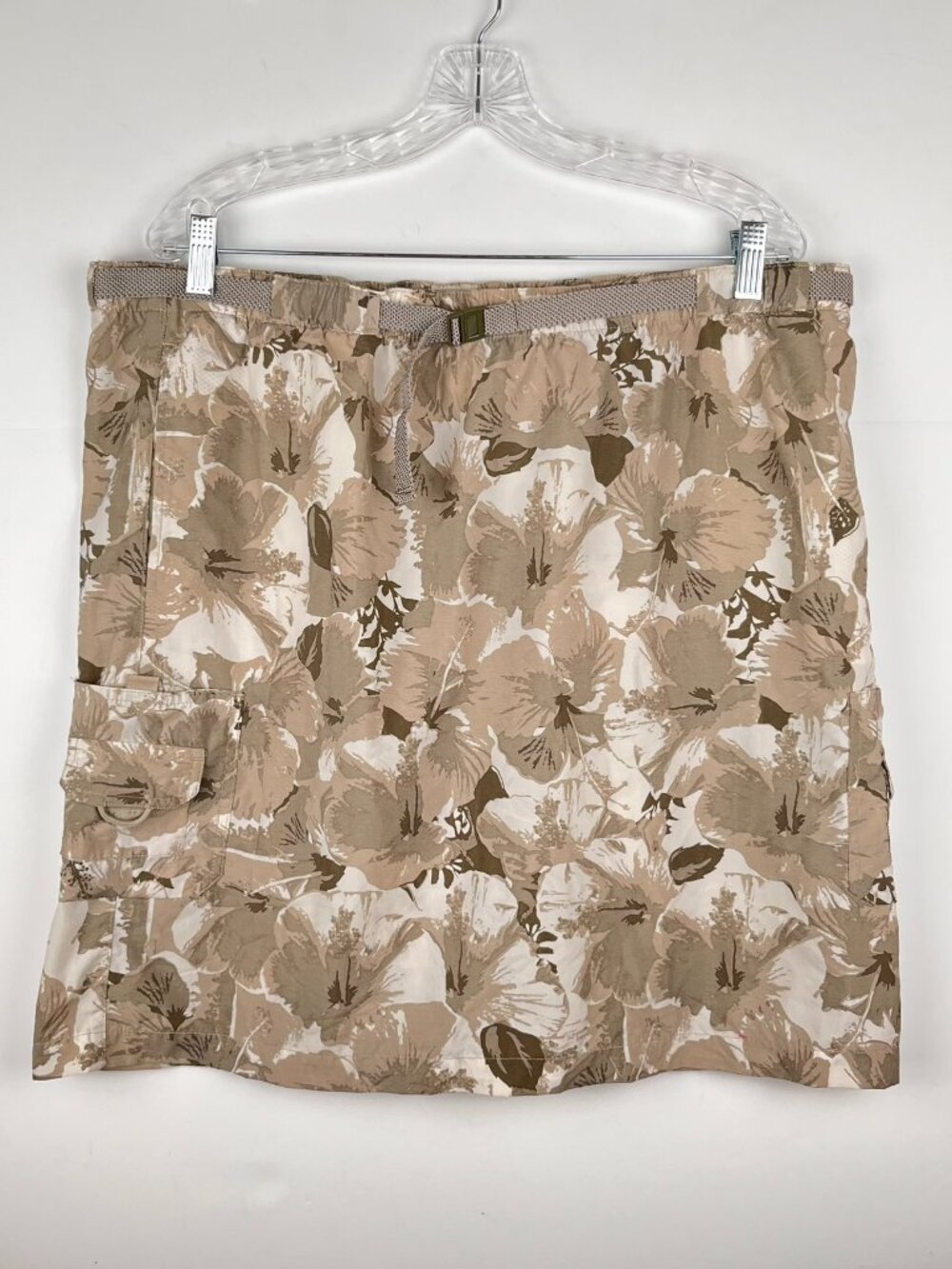 Columbia Skirt Womens Size XL Khaki Floral Belt Nylon Quick Dry Outdoor